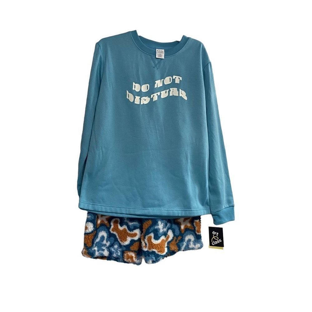 ART CLASS Unisex 2 PieceTie Dyed Sweatshirt & Shorts Pajama Set Size XL Blue New
